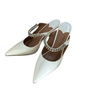 Elegant White Women's Heels with Rhinestone Strap